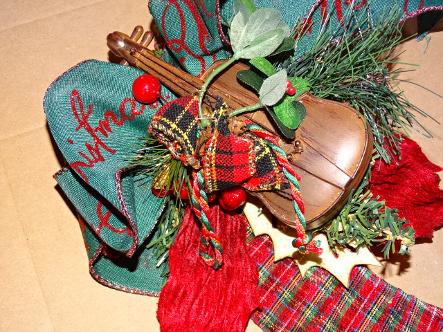 Large Handmade Christmas wreath with violin decoration