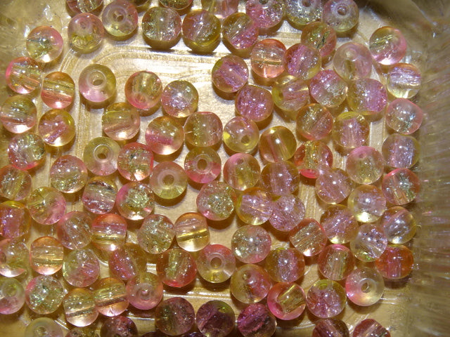 'Pink Grapefruit'  6mm Crackle Glass Beads
