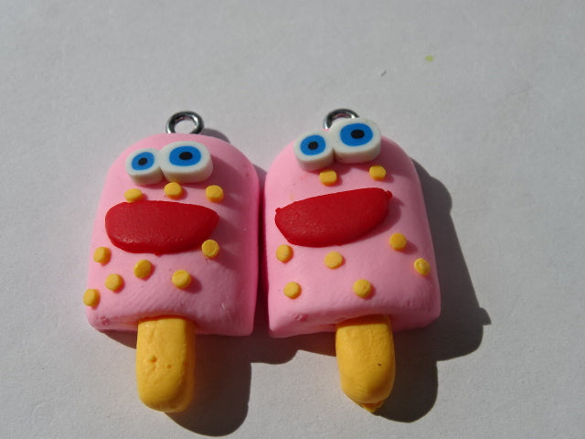 Strawberry Pink Ice Lolly Polymer Clay Charm