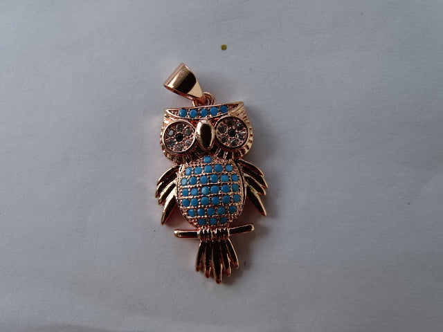 Micro Pave Cute Owl Pendant Rose Gold