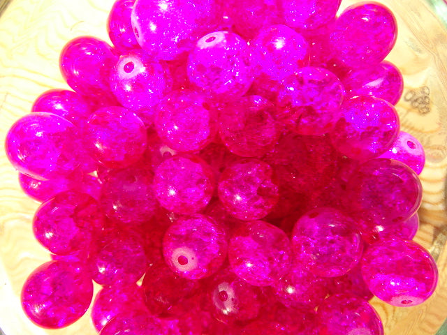 10mm Crackle Glass Bead 'Brilliant Pink'