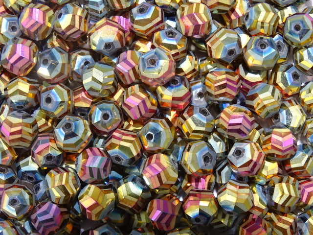 Electroplated Chevron Cut 'Mystical Sunset' 10mm Glass Beads