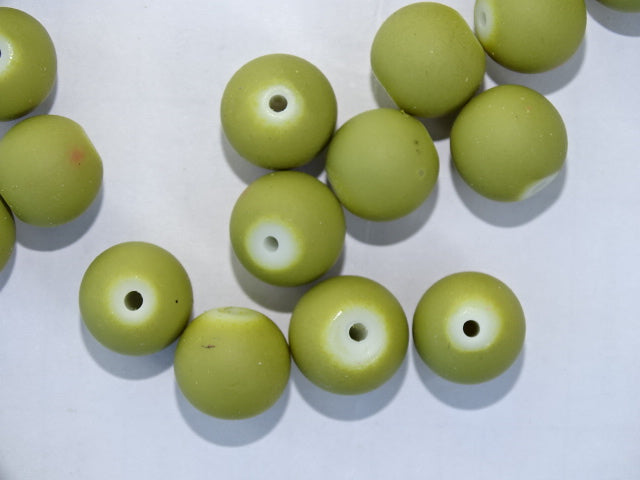 12mm Rubber Coated Glass Beads  'Autumn Green'
