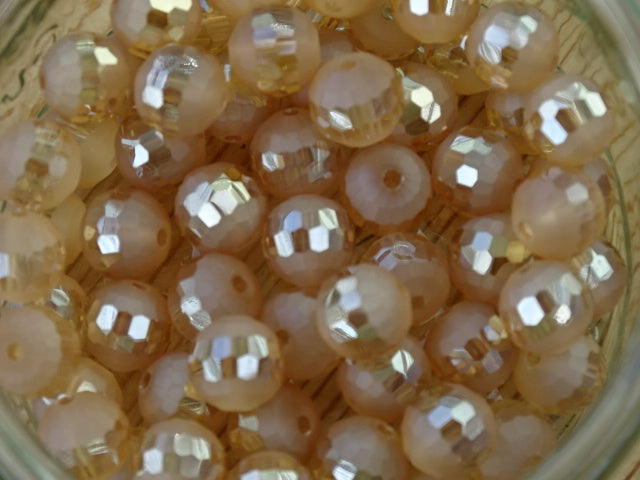 'Faceted Delicate Peach'  10mm  Faceted and Banded Frosted Glass Beads
