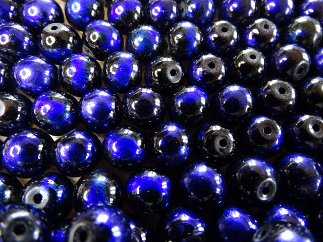 'Cobalt on Black'  10mm Glass Beads