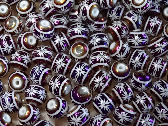 'Purple Rainbow Snowflake' 8mm Glass Beads
