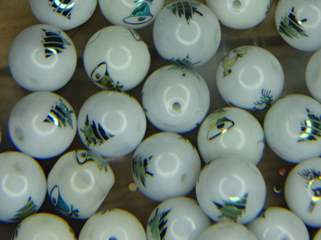'Printed Snowball Mix'  10mm Glass Beads