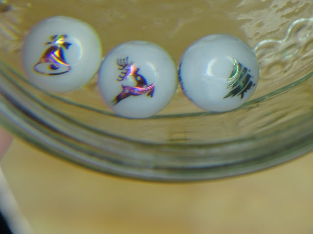 'Printed Snowball Mix'  10mm Glass Beads