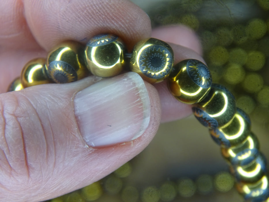 'Golden Sunflower'  Synthetic Hematite 8mm Beads