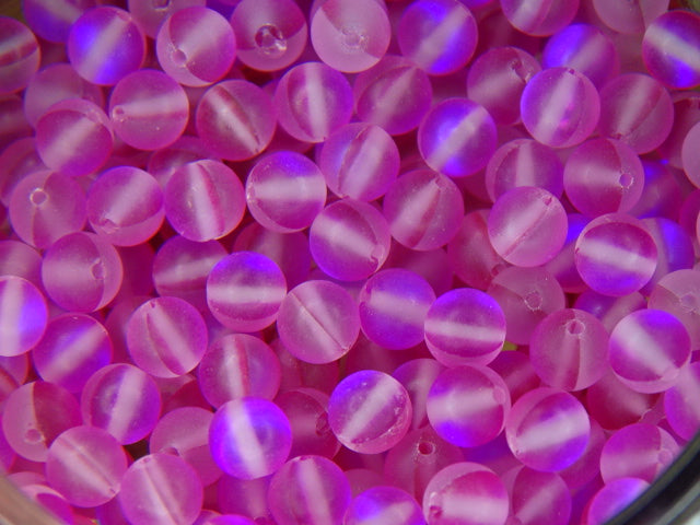 'Electric Flamingo'  Synthetic Moonstone Holographic Effect 6mm Glass Beads