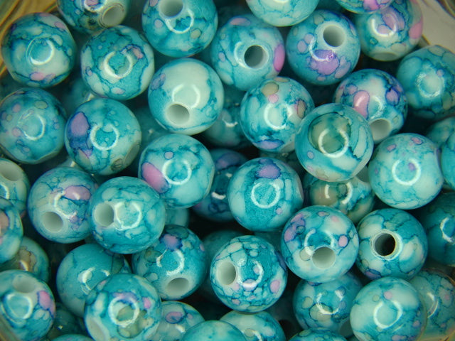 'Springtime Sky' 10mm Marbled Effect Acrylic Beads