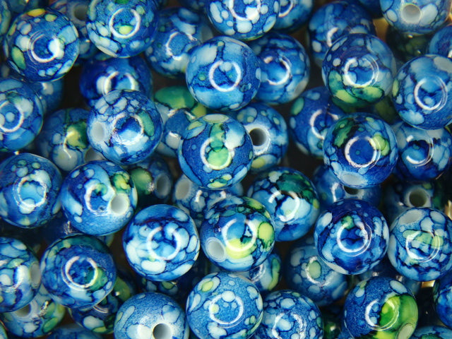 'Blueberry Bush'  8mm Acrylic Marbled Effect Beads
