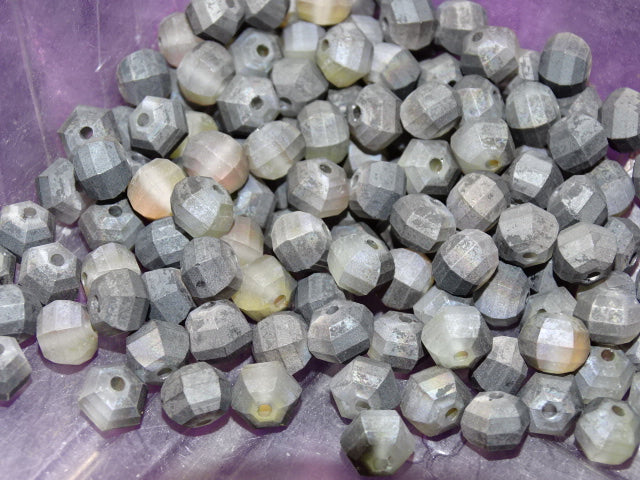'Stormcloud'  8mm Frosted Domed Hexagon Glass Beads. 8mm