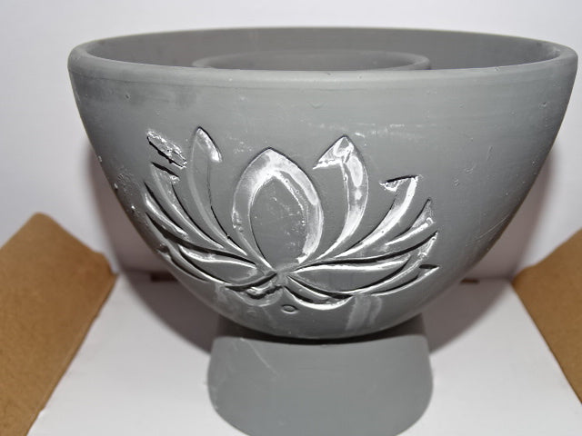 Lotus Engraved Grey Terracotta Smudge Bowl