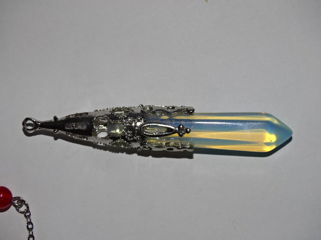 Genuine Opalite  Bullet Ended Dowsing Pendulum / Pendant With Chakra Bracelet