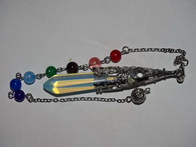Genuine Opalite  Bullet Ended Dowsing Pendulum / Pendant With Chakra Bracelet