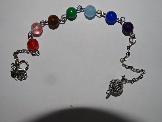 Genuine Clear Quartz Dowsing Pendulum / Pendant with Chakra Bracelet