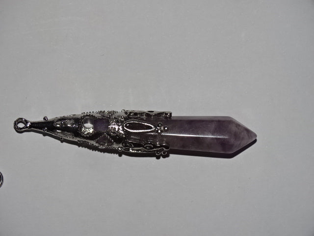 Genuine Amethyst Dowsing Pendulum / Pendant with Chakra Bracelet