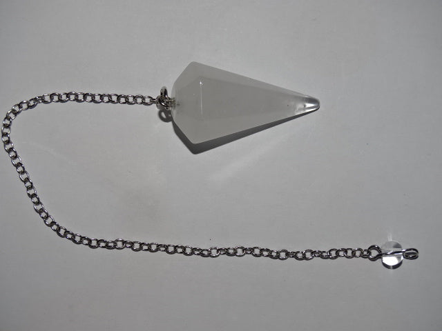 Genuine White Quartz Dowsing Pendulum with Silver Plated Chain