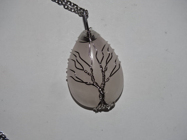 Genuine Rose Quartz Crystal Tree of Life Necklace