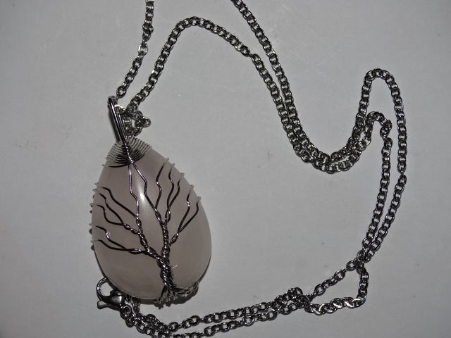 Genuine Rose Quartz Crystal Tree of Life Necklace