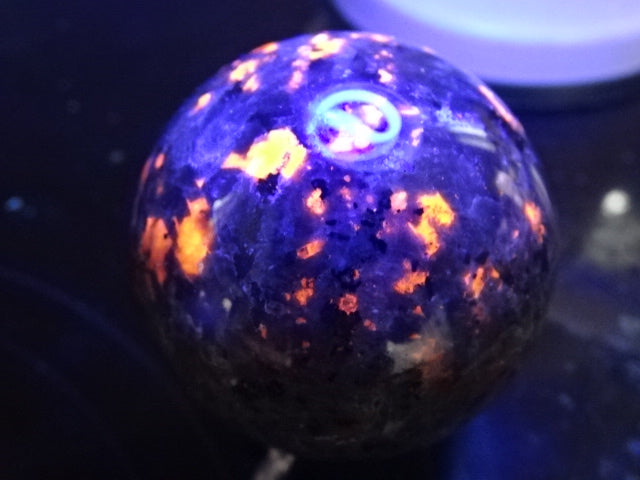 Genuine Fire Stone / Yooperlite Sphere Approx 6cm Diameter with Metal Decorative Stand