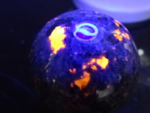 Genuine Fire Stone / Yooperlite Sphere Approx 6cm Diameter with Metal Decorative Stand