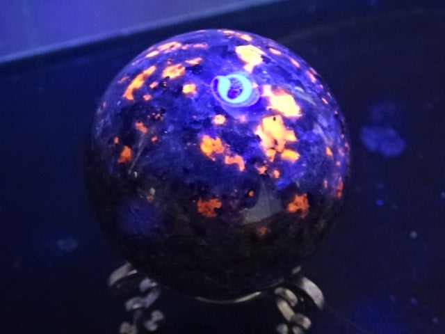 Genuine Fire Stone / Yooperlite Sphere Approx 6cm Diameter with Metal Decorative Stand