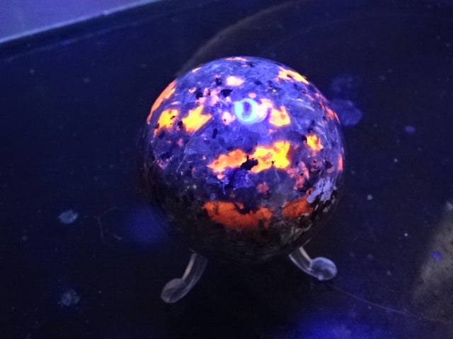 Genuine Fire Stone / Yooperlite Sphere appox 6cm Diameter with Stand