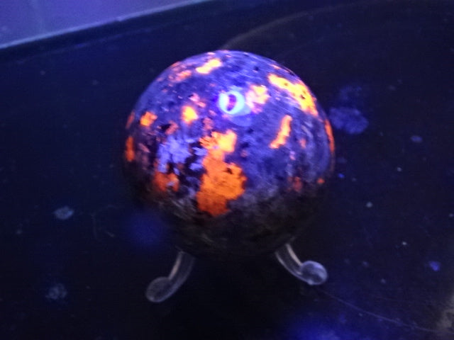 Genuine Fire Stone / Yooperlite Sphere appox 6cm Diameter with Stand