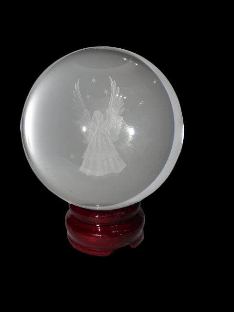 Laser Cut 'Angel Of Love'  Crystal Glass Orb   Approx 8cm Diameter