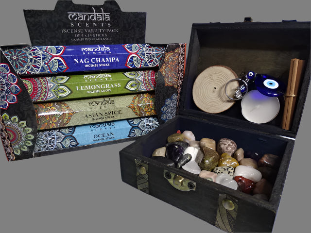 Medium 'Lucky Antique Treasure Trove' Crystal Gift Box + Incense Stick Gift Pack