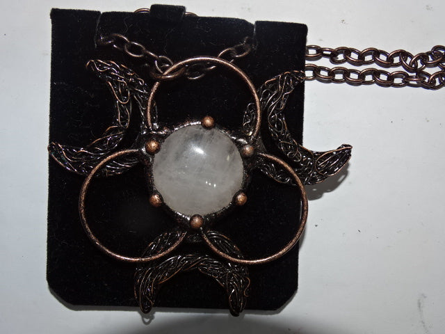 'Dark Spirit'  'Full Moon' Copper and Genuine Clear Quartz Statement Necklace