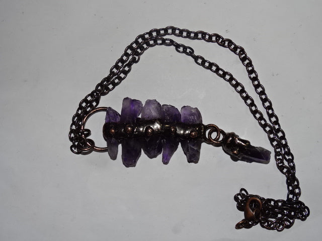 'Dark Spirit'  Statement Genuine (Large Pendant) Amethyst and Copper Chain Necklace