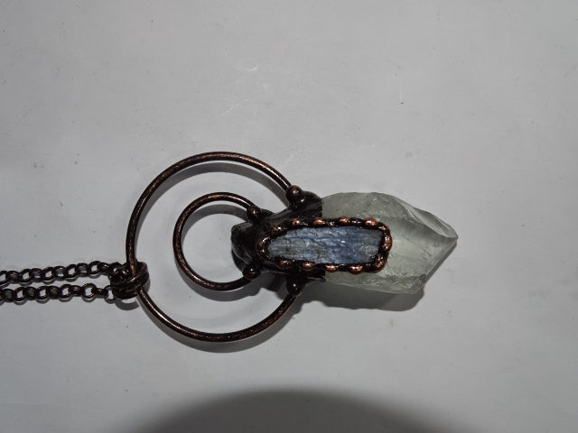 'Dark Spirit' Large Statement Clear Quartz Point And Blue Kyanite Copper Chained Necklace
