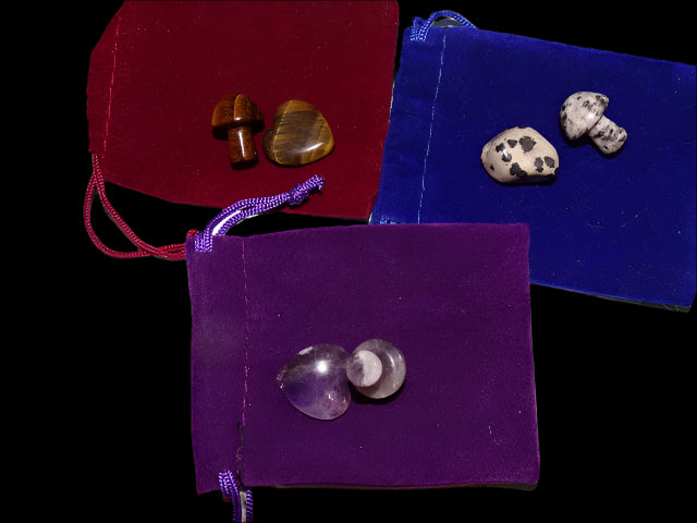 Cute Mini Gemstone Gift   'Lucky Heart and Lucky Mushroom'   In Velvet pouch