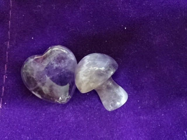 Cute Mini Gemstone Gift   'Lucky Heart and Lucky Mushroom'   In Velvet pouch