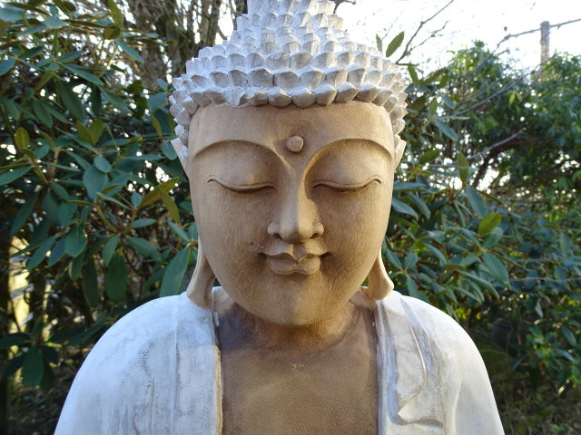 Hand Carved 1 Metre Buddha Statue (Standing)  Whitewash Suar Wood