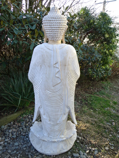 Hand Carved 1 Metre Buddha Statue (Standing)  Whitewash Suar Wood