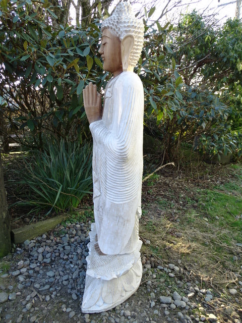 Hand Carved 1 Metre Buddha Statue (Standing)  Whitewash Suar Wood