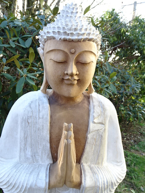 Hand Carved 1 Metre Buddha Statue (Standing)  Whitewash Suar Wood