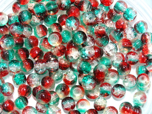 'Rowan Tree'  3 Toned Crackle Glass Beads   6mm