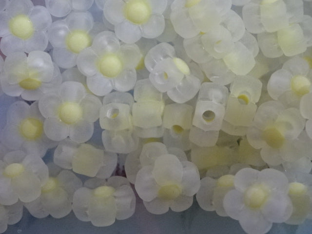 'Yellow Daisy'  Frosted Acrylic Flower Shaped Beads  12x12.5x6mm, Hole: 2.5mm