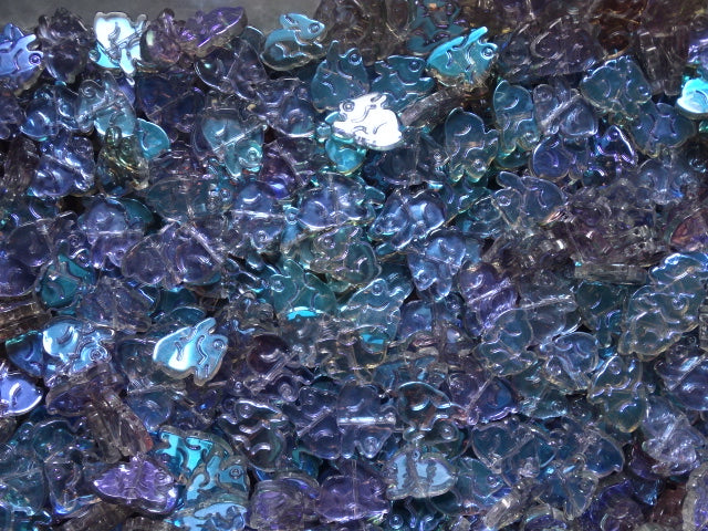 Borealis Bunnies Ab Coated Shaped Glass Beads  14.5 x 19.3.5mm