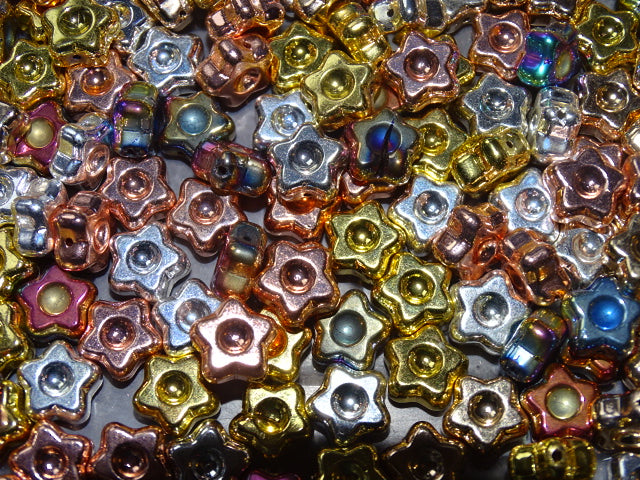 Metallic Stars Random Mix  Glass Full Metallic Coated Beads   11 x 11 x 5.5mm