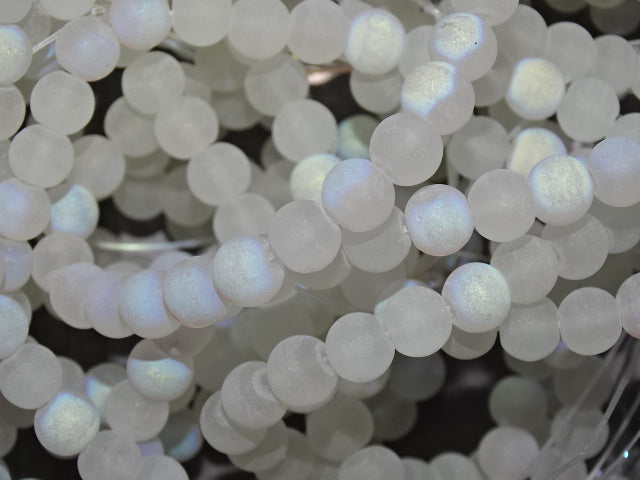 Ab Hailstone  Half Ab coated Frosted Glass Beads  7.5mm -8mm
