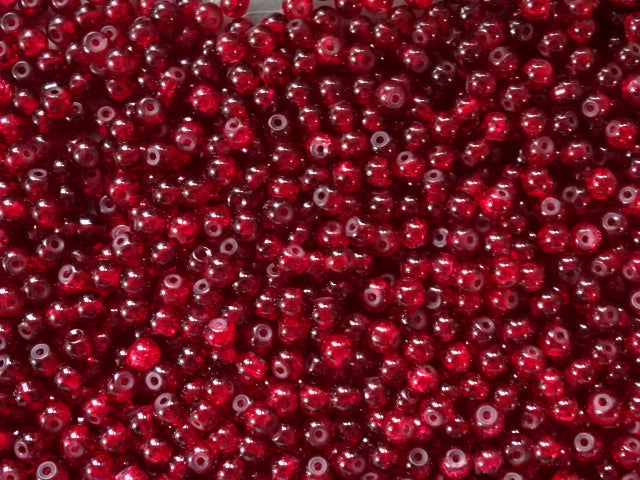 Cranberry Crackle  6mm Crackle Glass Beads