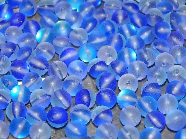'Sparkling Ocean'  8mm Holographic Effect Frosted Glass Beads