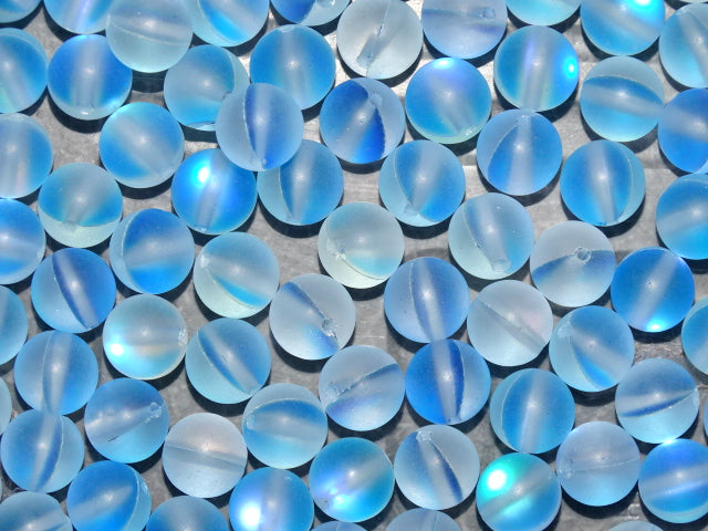 'Tranquil Twinkle'  10mm Holographic Effect Frosted Glass Beads
