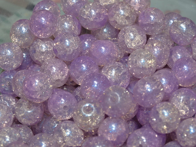 'Iridescent Lilac Ice'   8mm Crackle Glass Opal Effect Glass Beads